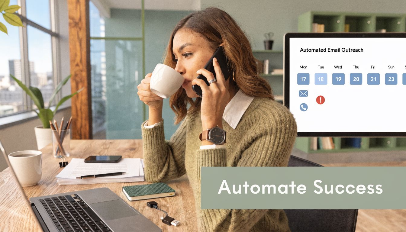 A woman working at her desk while drinking coffee and talking on the phone in an office.