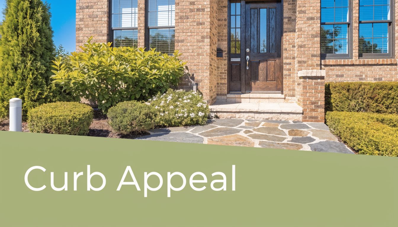 A modern brick house exterior featuring a stone walkway, green landscaping, and a welcoming dark wood front door.